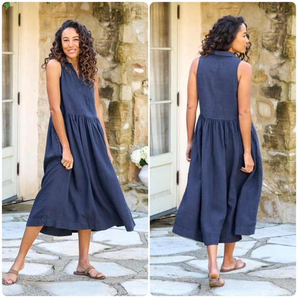 Frank & Eileen Dresses & Skirts - Frank & Eileen Daphne Popover Sleeveless Shirtdress in Navy Linen Size Small